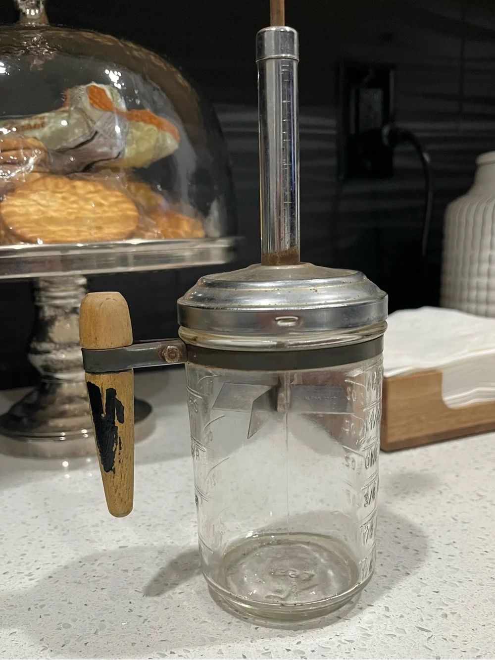 Vintage 50s Nut Chopper 5393 Hazel Atlas Glass Measure Cup Steel Retro Black MCM